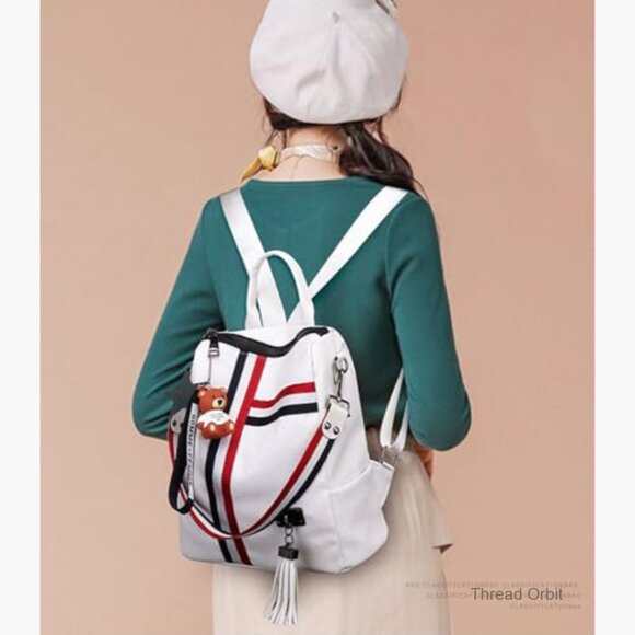 Faux Leather Travel Backpack with Luggage Strap, Adjustable Straps, Multiple